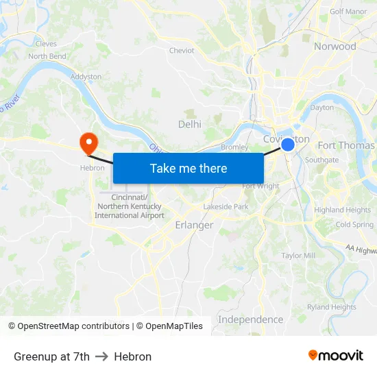 Greenup at 7th to Hebron map