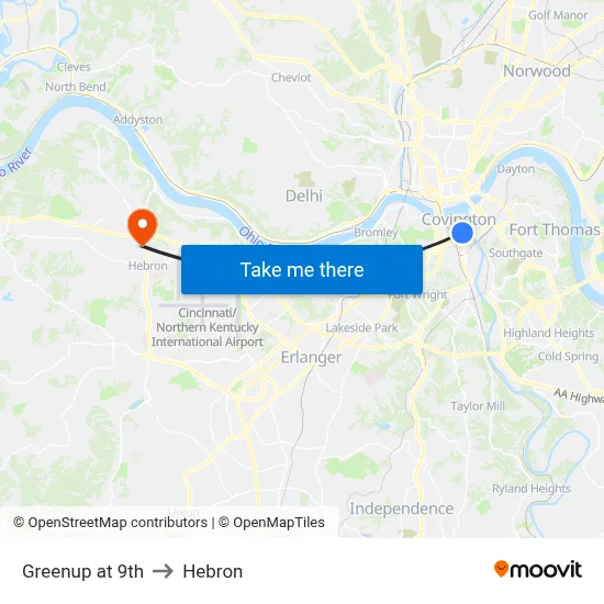 Greenup at 9th to Hebron map