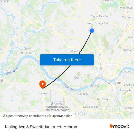 Kipling Ave & Sweetbriar Ln to Hebron map