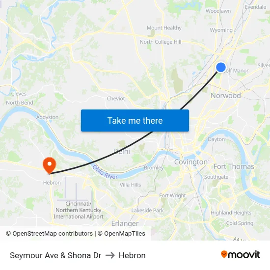 Seymour Ave & Shona Dr to Hebron map