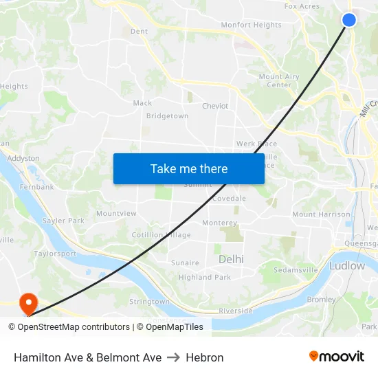 Hamilton Ave & Belmont Ave to Hebron map
