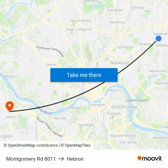 Montgomery Rd 8011 to Hebron map