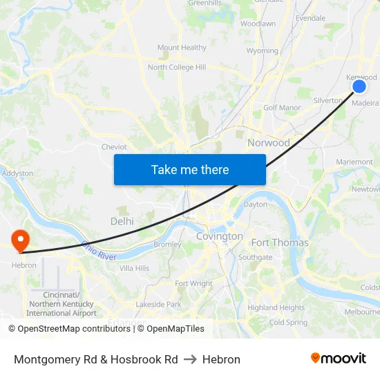 Montgomery Rd & Hosbrook Rd to Hebron map