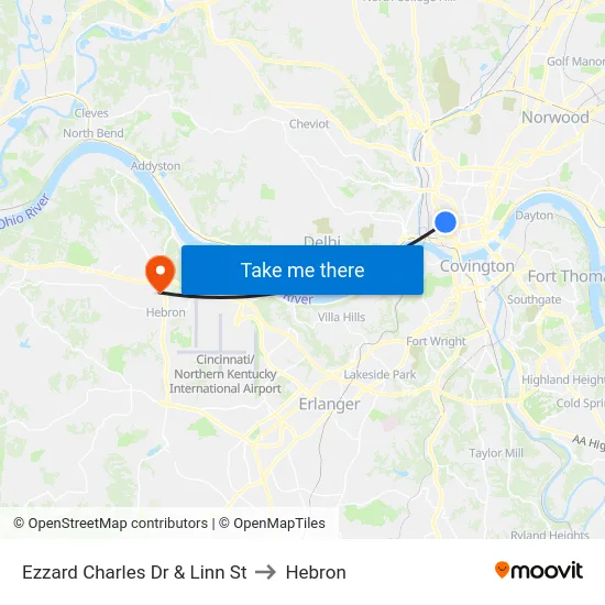 Ezzard Charles Dr & Linn St to Hebron map