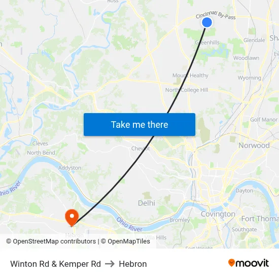 Winton Rd & Kemper Rd to Hebron map
