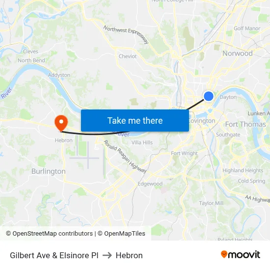 Gilbert Ave & Elsinore Pl to Hebron map