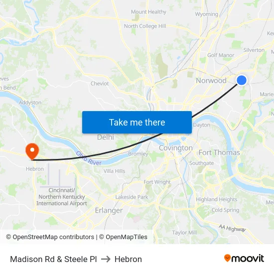 Madison Rd & Steele Pl to Hebron map