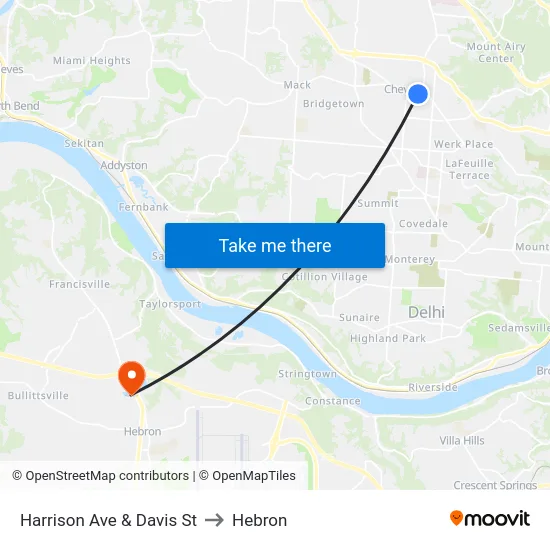 Harrison Ave & Davis St to Hebron map