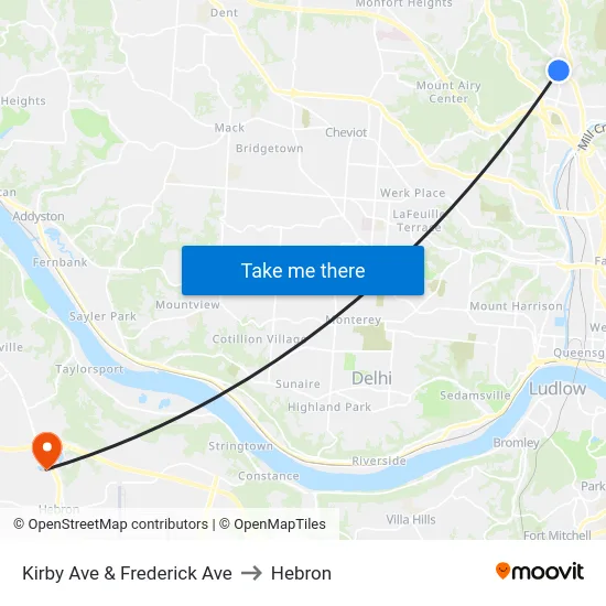 Kirby Ave & Frederick Ave to Hebron map