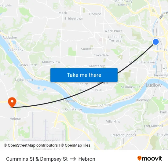 Cummins St & Dempsey St to Hebron map