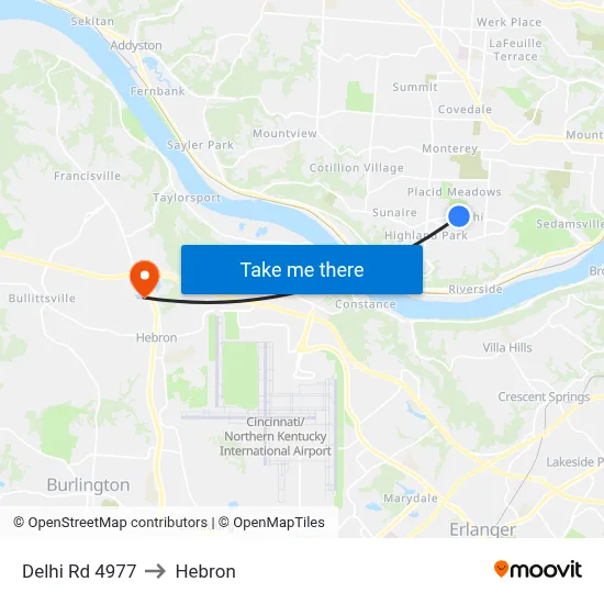Delhi Rd 4977 to Hebron map