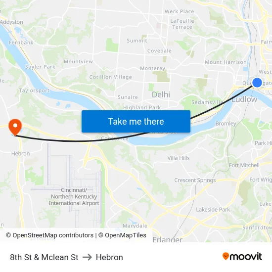 8th St & Mclean St to Hebron map