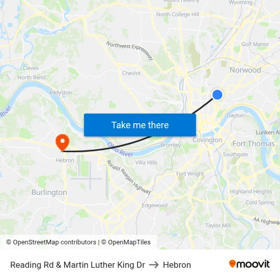 Reading Rd & Martin Luther King Dr to Hebron map