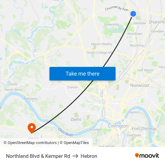 Northland Blvd & Kemper Rd to Hebron map