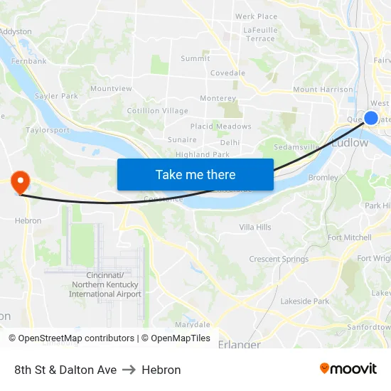 8th St & Dalton Ave to Hebron map