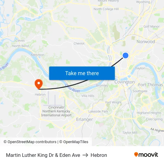 Martin Luther King Dr & Eden Ave to Hebron map