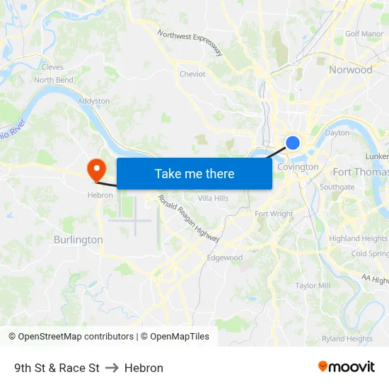 9th St & Race St to Hebron map
