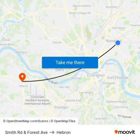 Smith Rd & Forest Ave to Hebron map