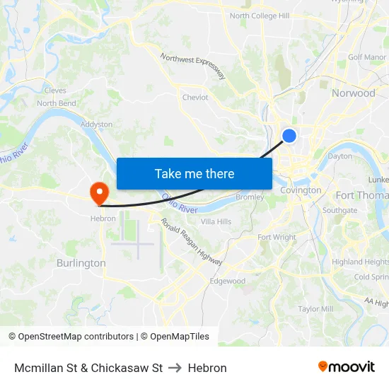 Mcmillan St & Chickasaw St to Hebron map
