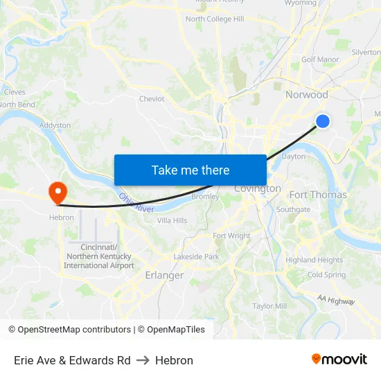 Erie Ave & Edwards Rd to Hebron map