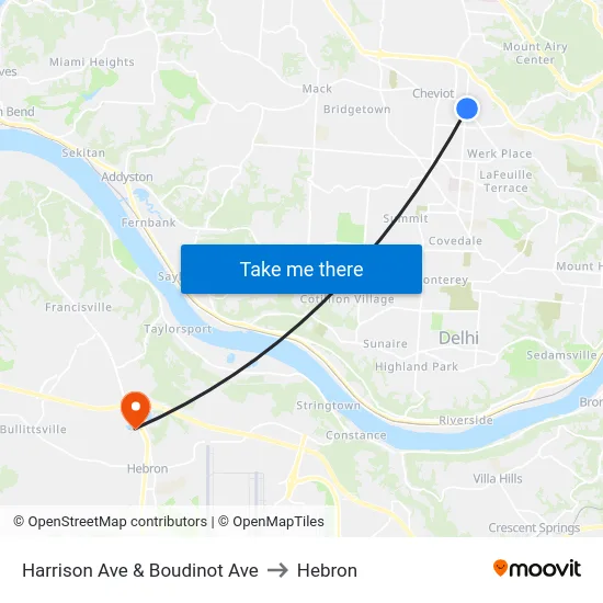 Harrison Ave & Boudinot Ave to Hebron map