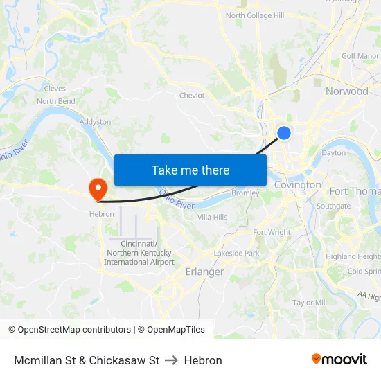 Mcmillan St & Chickasaw St to Hebron map