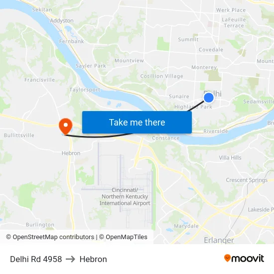 Delhi Rd 4958 to Hebron map