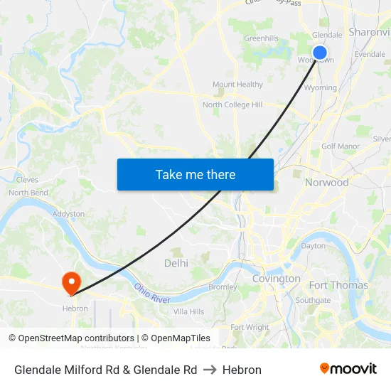 Glendale Milford Rd & Glendale Rd to Hebron map