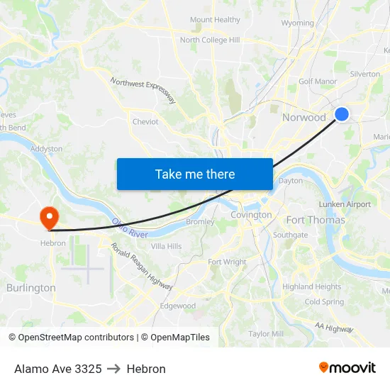 Alamo Ave 3325 to Hebron map