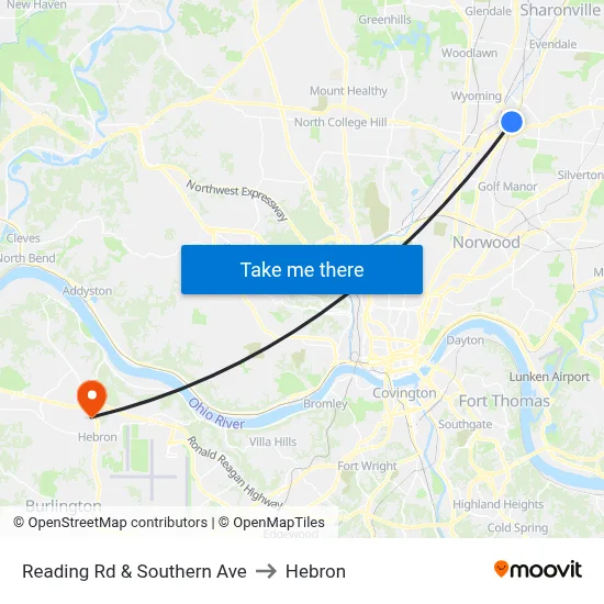 Reading Rd & Southern Ave to Hebron map
