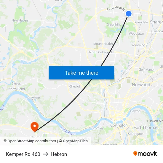 Kemper Rd 460 to Hebron map