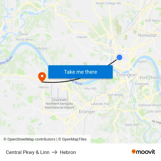 Central Pkwy & Linn to Hebron map