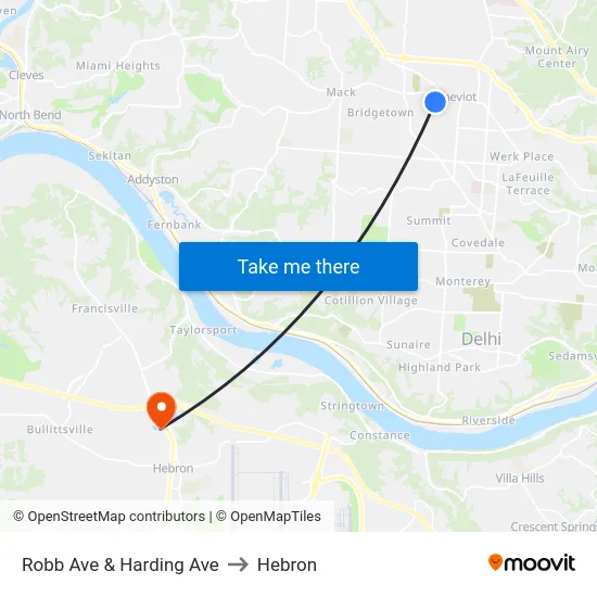 Robb Ave & Harding Ave to Hebron map