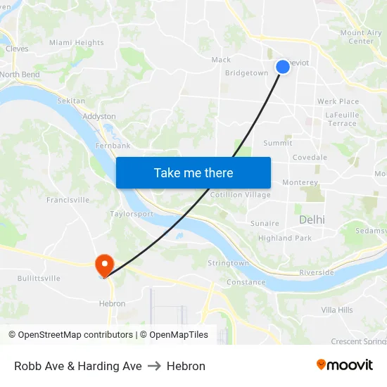 Robb Ave & Harding Ave to Hebron map