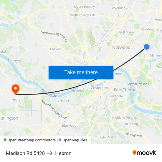 Madison Rd 5428 to Hebron map
