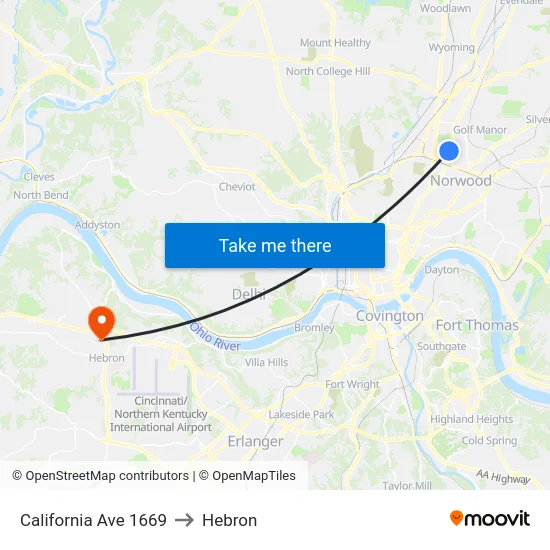 California Ave 1669 to Hebron map