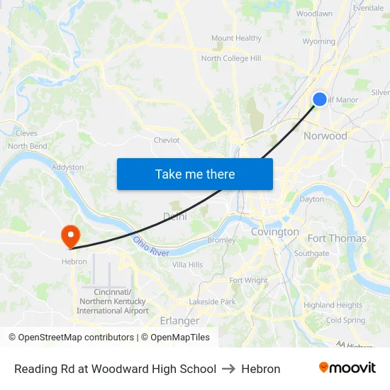 Reading Rd at Woodward High School to Hebron map