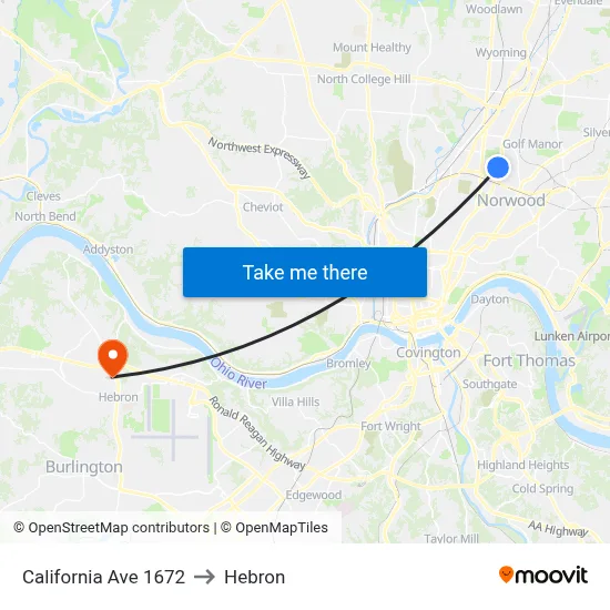 California Ave 1672 to Hebron map
