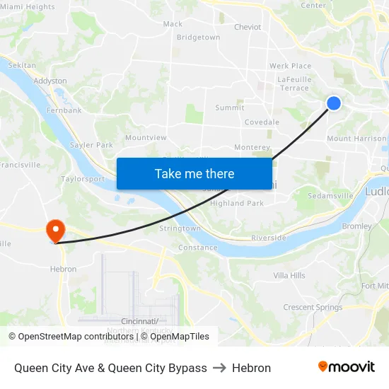 Queen City Ave & Queen City Bypass to Hebron map