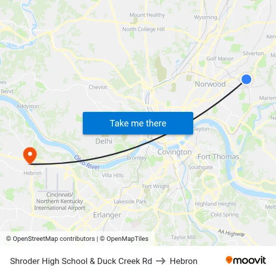 Shroder High School & Duck Creek Rd to Hebron map
