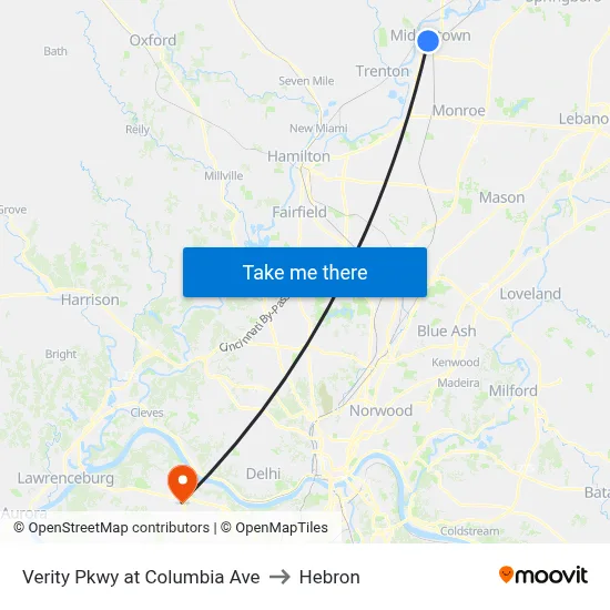 Verity Pkwy at Columbia Ave to Hebron map