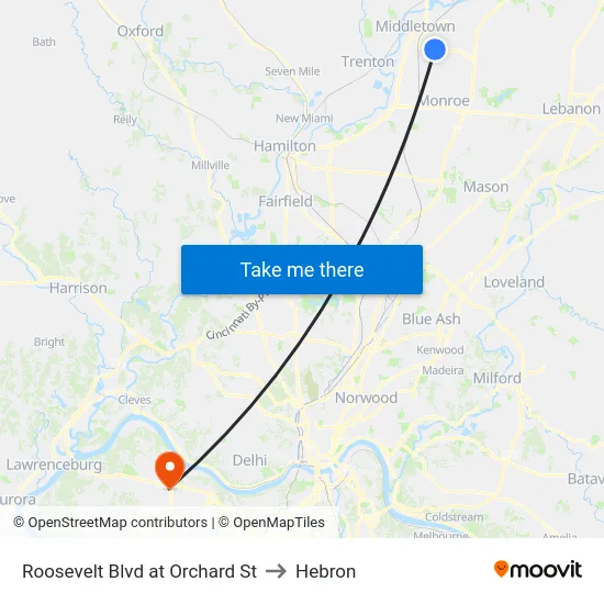 Roosevelt Blvd at Orchard St to Hebron map