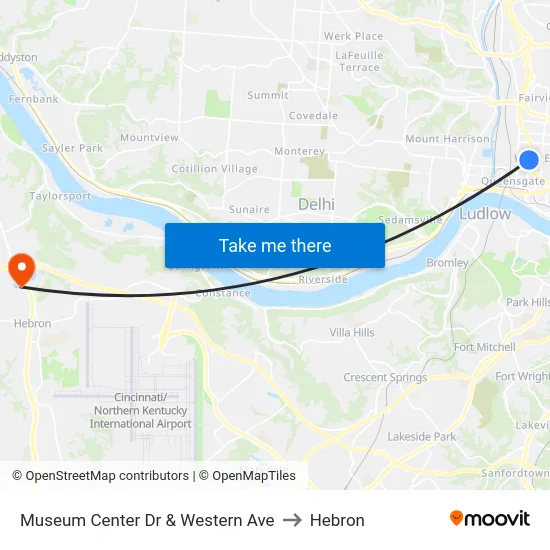 Museum Center Dr & Western Ave to Hebron map