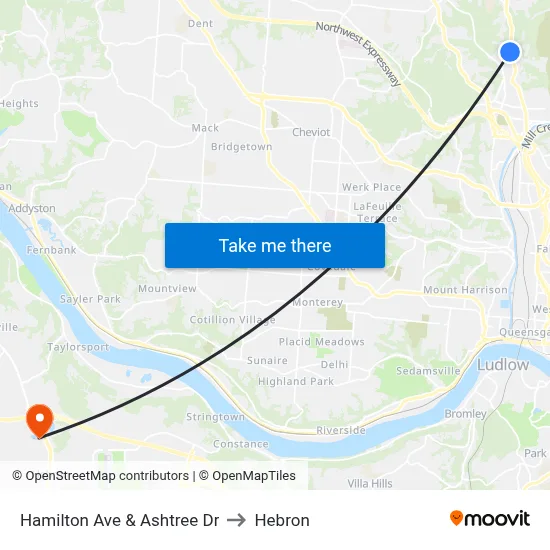 Hamilton Ave & Ashtree Dr to Hebron map