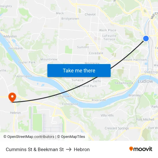 Cummins St & Beekman St to Hebron map