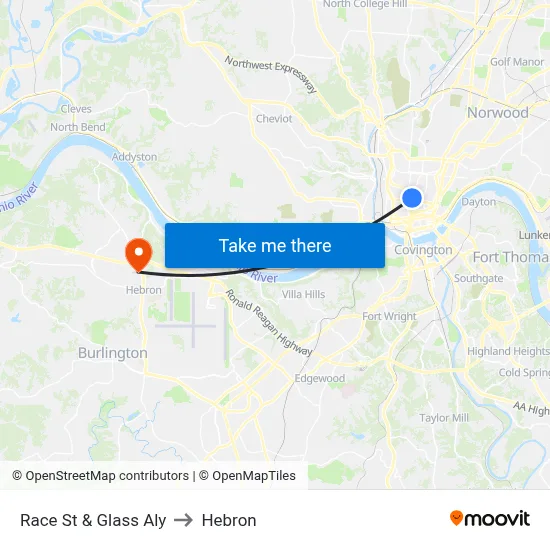 Race St & Glass Aly to Hebron map