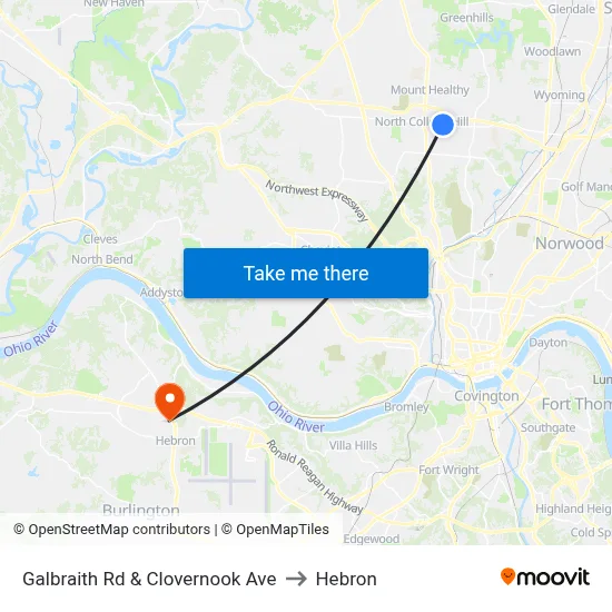 Galbraith Rd & Clovernook Ave to Hebron map