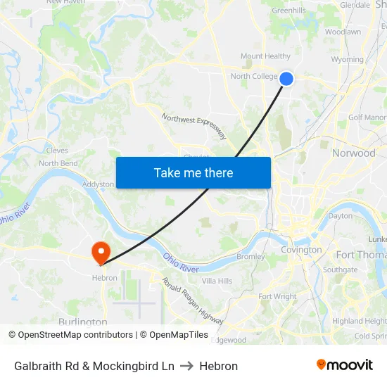 Galbraith Rd & Mockingbird Ln to Hebron map