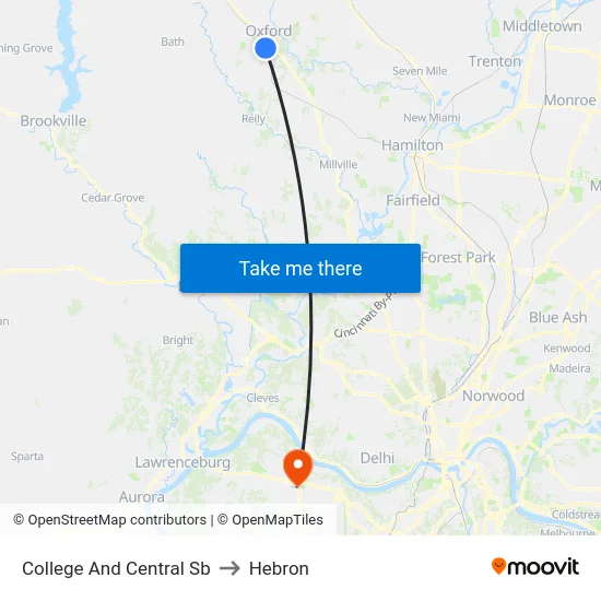 College And Central Sb to Hebron map