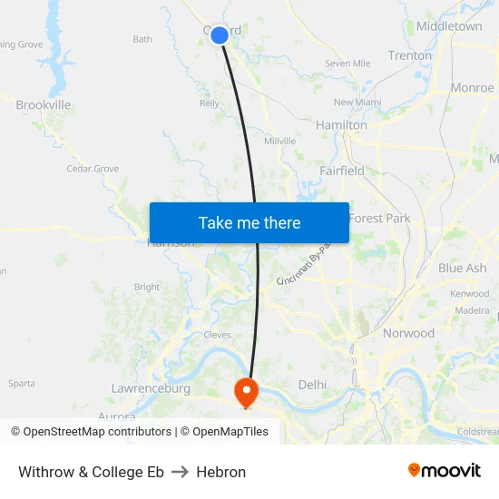 Withrow & College Eb to Hebron map